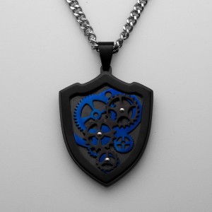 Gear Wisiorek ze stali nierdzewnej Dwukolorowy czarno-niebieski naszyjnik Kreatywna męska biżuteria wisiorek